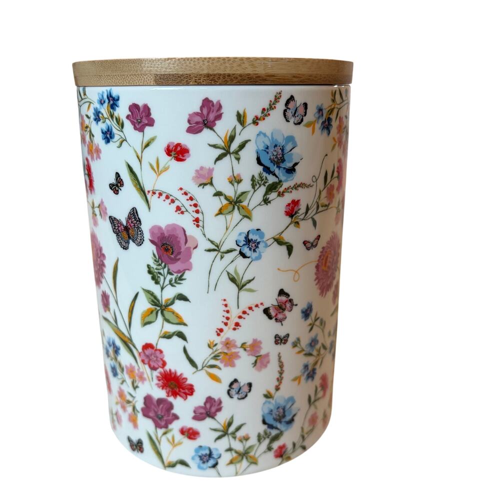 Grace Teaware Porcelain Canister w/ Wooden Lid Spring Floral Butterflies 8in NEW - Picture 6 of 15